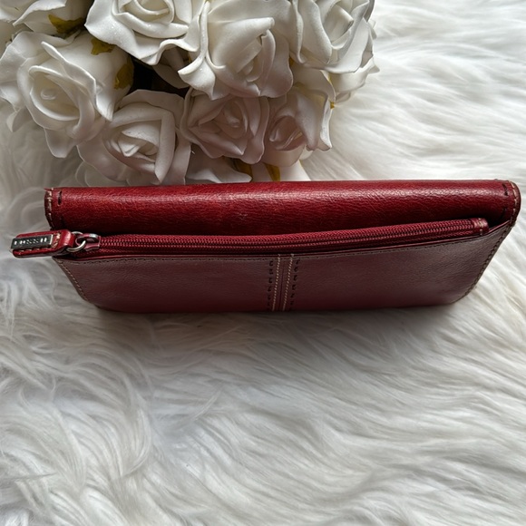 FOSSIL Soft Leather Trifold Billfold Wallet Deep Red Crimson with Stitching - Picture 4 of 12
